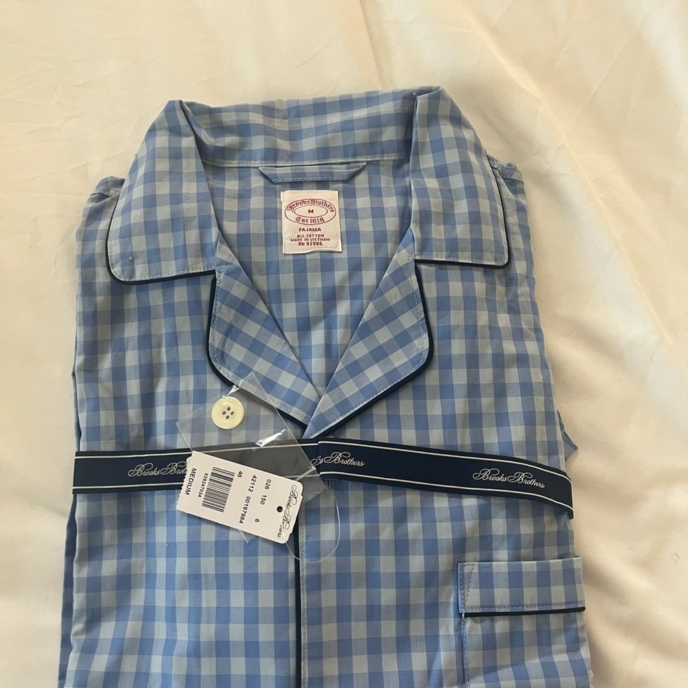 Brooks Brothers Light Blue Checkered Pajama Top